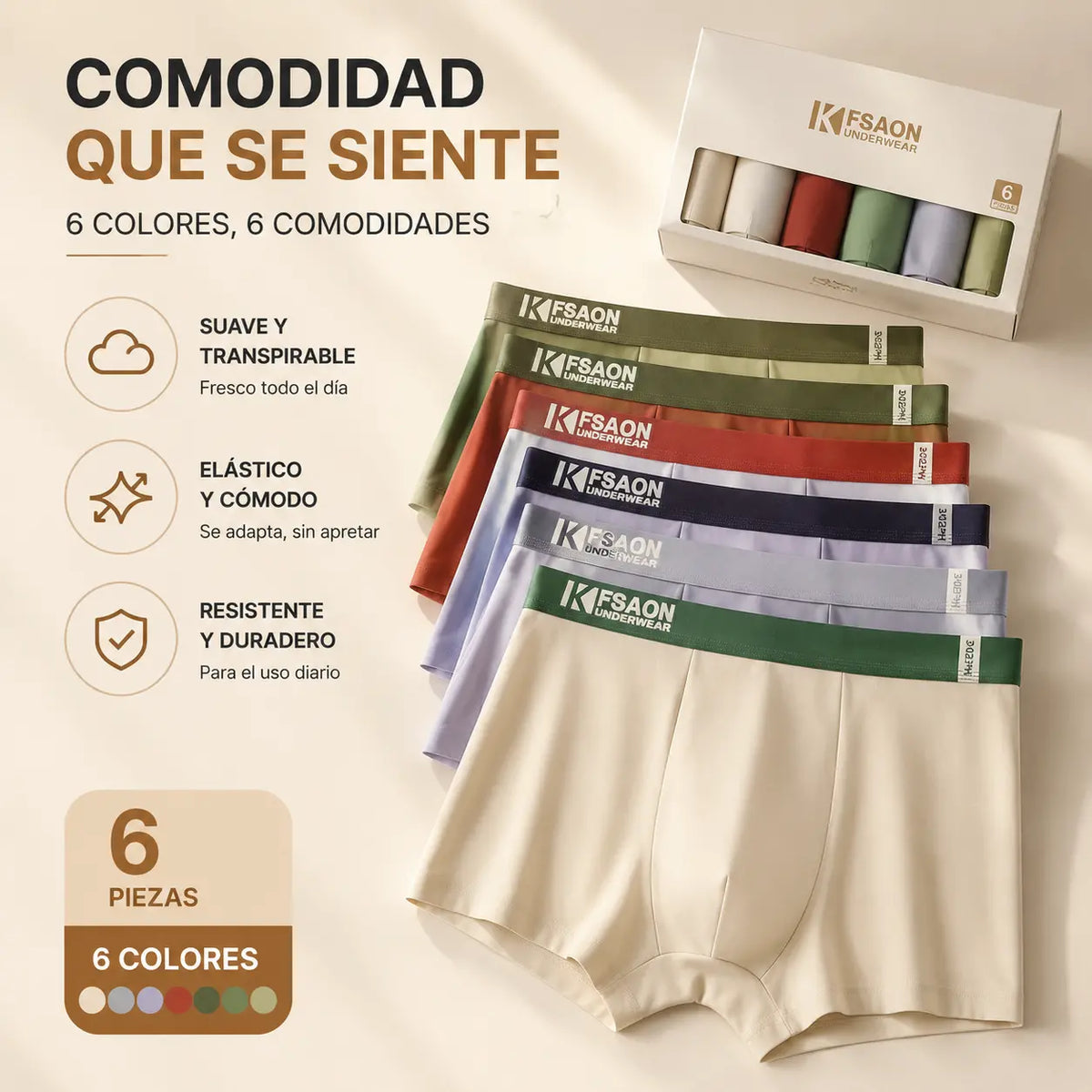 【6 piezas】【40-95 kg】 Calzoncillos bóxer nuevos de algodón puro para hombre, tallas grandes