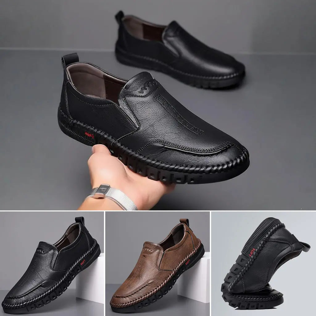 【39-44】Zapatos planos casuales de piel para hombre, nuevos, suaves y antideslizantes, con un elegante estilo retro.
