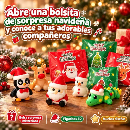 🎄✨ Mini Figuras de Animales Navideños en Bolsa Sorpresa | Muñecos de Goma 3D con Efecto Luminoso para Decoración y Colección