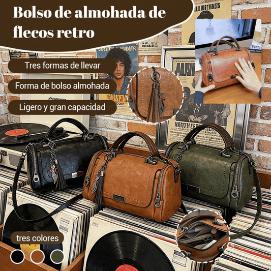 Bolso bandolera para mujer con diseño de borlas de estilo retro y patchwork de color liso, 2026