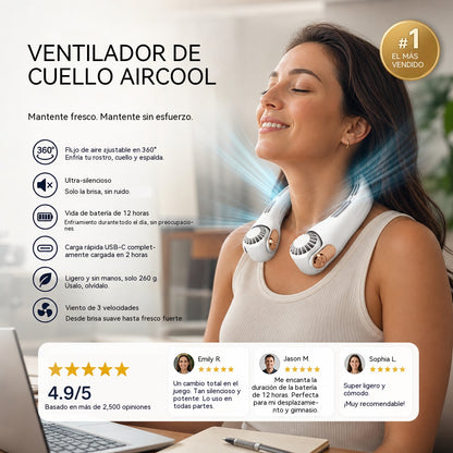 🍃 Ventilador de cuello tipo aire acondicionado: ultrasilencioso, con rotación de 360° y 3 velocidades. Refrigeración manos libres y batería de larga duración. ¡Imprescindible para el verano!