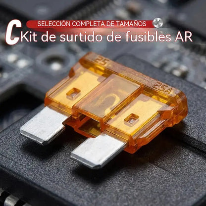 🔌🚗 Kits de fusibles para automóviles: fusibles miniatura, micro y de lámina estándar, codificados por colores para una fácil identificación.