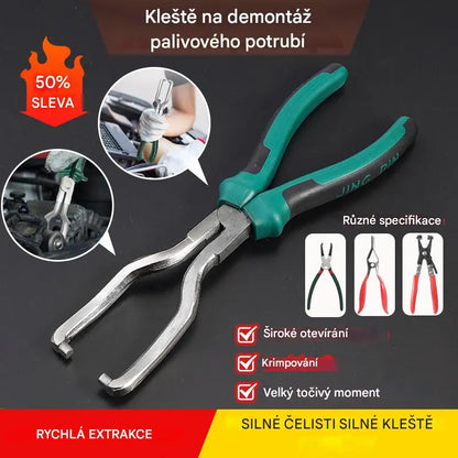 Sada automobilových kleští, kleště na palivové potrubí, kleště na odpojení palivového potrubí, svorky na konektory palivového potrubí, nástroje pro demontáž a opravy automobilů.