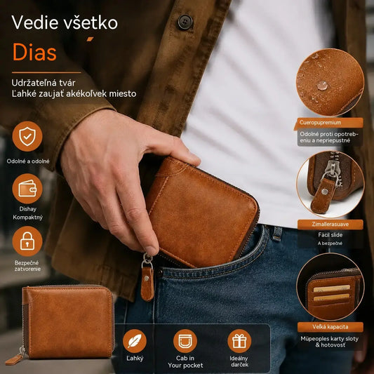 ✨🎁Pánska retro peňaženka z umelej kože na zips – dvojitý držiak na karty a mince.