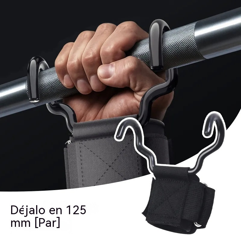 Juego de 2 ganchos de fitness para culturismo y levantamiento de pesas, soporte ensanchado de 125 mm, correas antideslizantes para las muñecas, capacidad de 250 kg para dominadas y peso muerto.