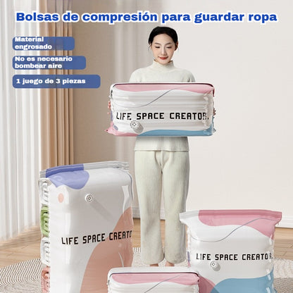 👕📦【5 piezas 25€】Bolsas de compresión para guardar ropa, no requieren vacío, diseño reforzado.