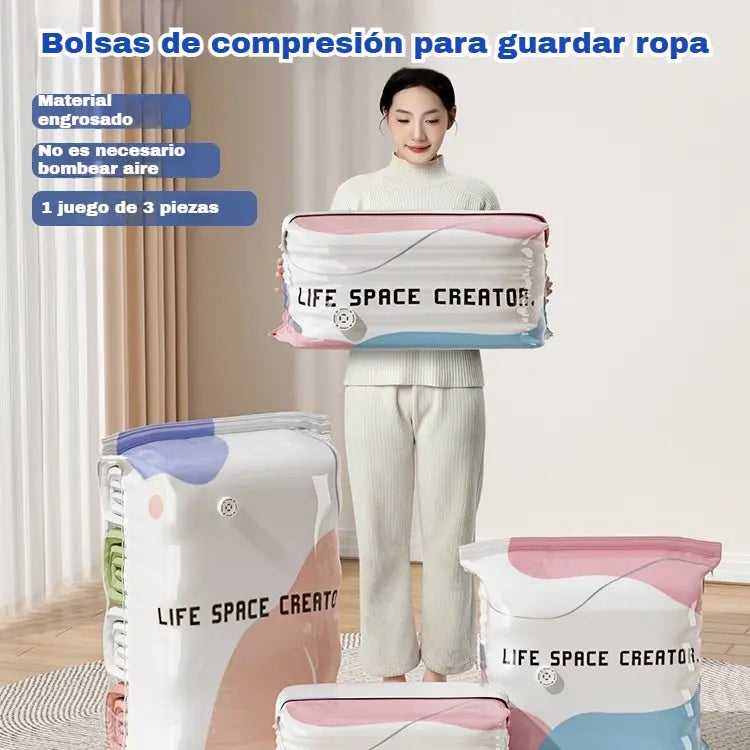 👕📦【5 piezas 25 euros】Bolsas de compresión para guardar ropa, no requieren vacío, diseño reforzado.