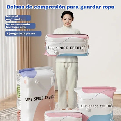 👕📦【5 piezas 25 euros】Bolsas de compresión para guardar ropa, no requieren vacío, diseño reforzado.
