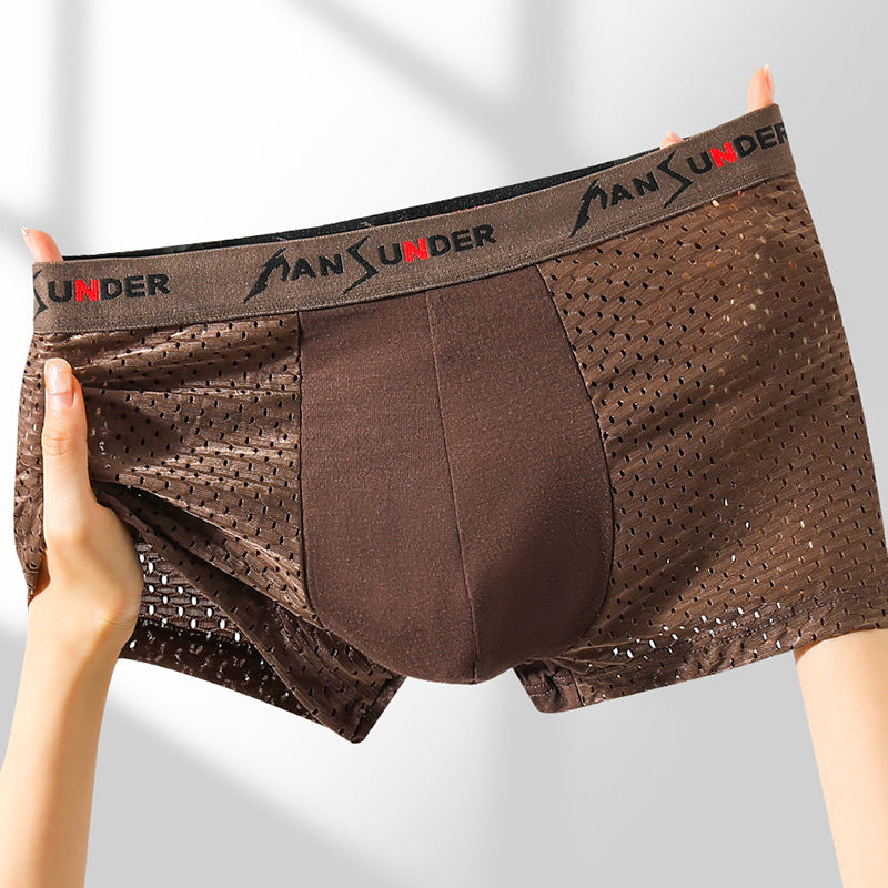 🔥【8 piezas】🧊Calzoncillos bóxer cómodos de seda helada de malla transpirable para hombre