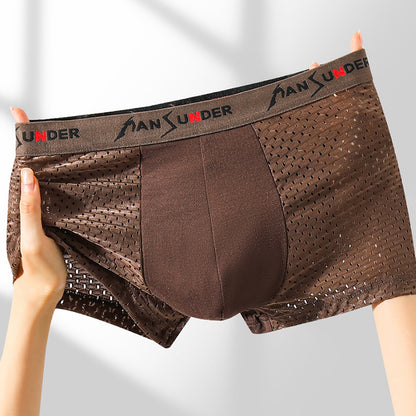 🔥【8 piezas】🧊Calzoncillos bóxer cómodos de seda helada de malla transpirable para hombre