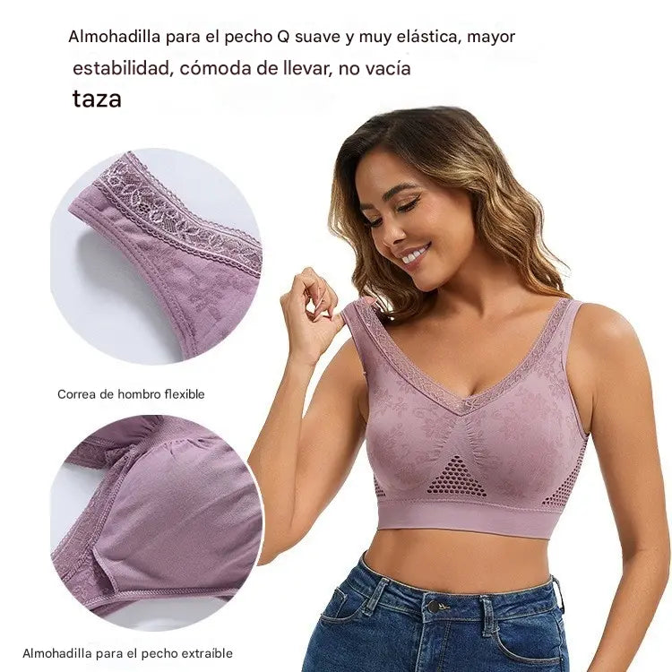 😍【M-6XL】❤️【40-120 kg】【Paquete de 3】✨Sujetador de encaje sin aros para mujer, alta sujeción