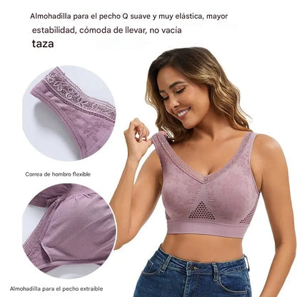 😍【M-6XL】❤️【40-120 kg】【Paquete de 3】✨Sujetador de encaje sin aros para mujer, alta sujeción