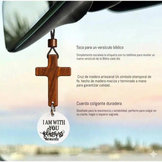 🔥2 artículos por 25 euros📿Colgante de espejo retrovisor para coche con forma de cruz de madera de nogal