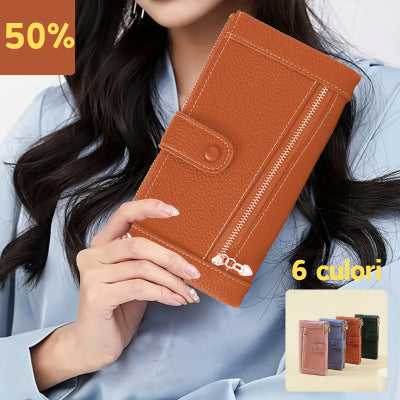 💰【Oferta por tiempo limitado】Cartera de cuero genuino retro de moda para mujer más vendida en 2026, multicapa de gran capacidad