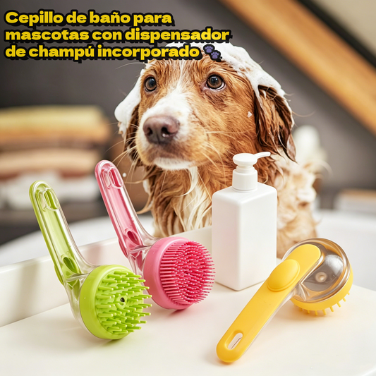 🌟 【2 piezas】Cepillo de baño para mascotas con dispensador de champú incorporado 🐾 Apto para perros y gatos – Fácil de usar, producto de aseo aprobado por veterinarios 💧