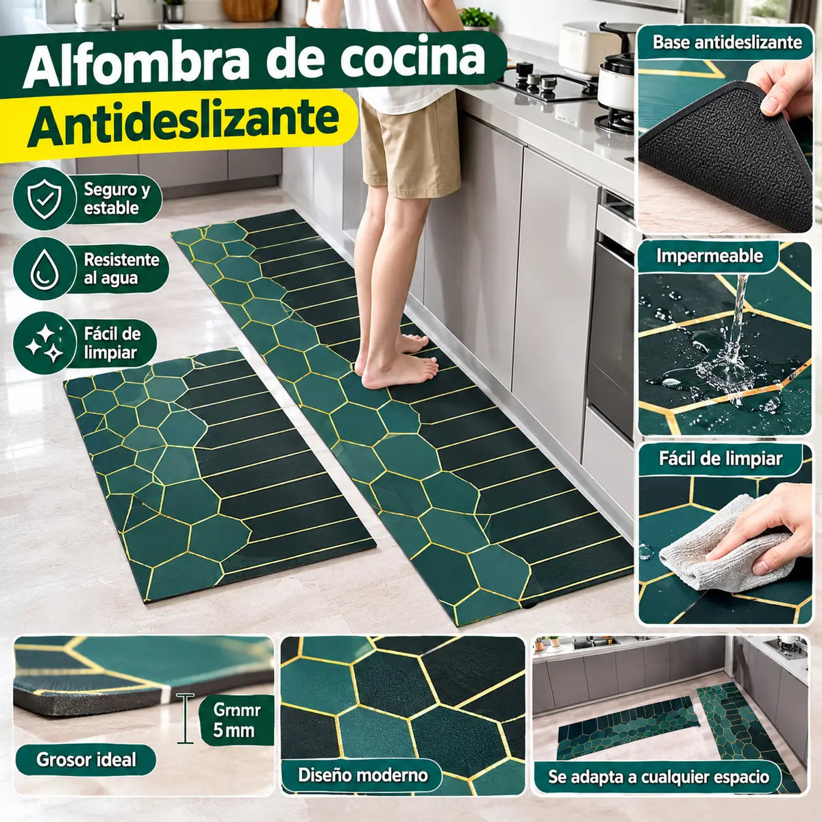 【40*60+40*120cm】Alfombras y moquetas universales para cocina y baño duraderas y resistentes a la suciedad
