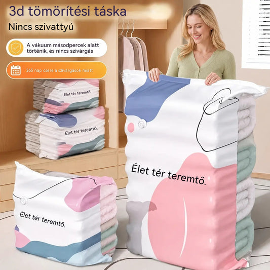🧳【5 darabos készlet 9600 Ft】💨 Nagy, összenyomható vákuumos tárolózsák: nincs szükség pumpára, szivárgásmentes, és ideális helytakarékosságra bőröndökben és otthon ✈️