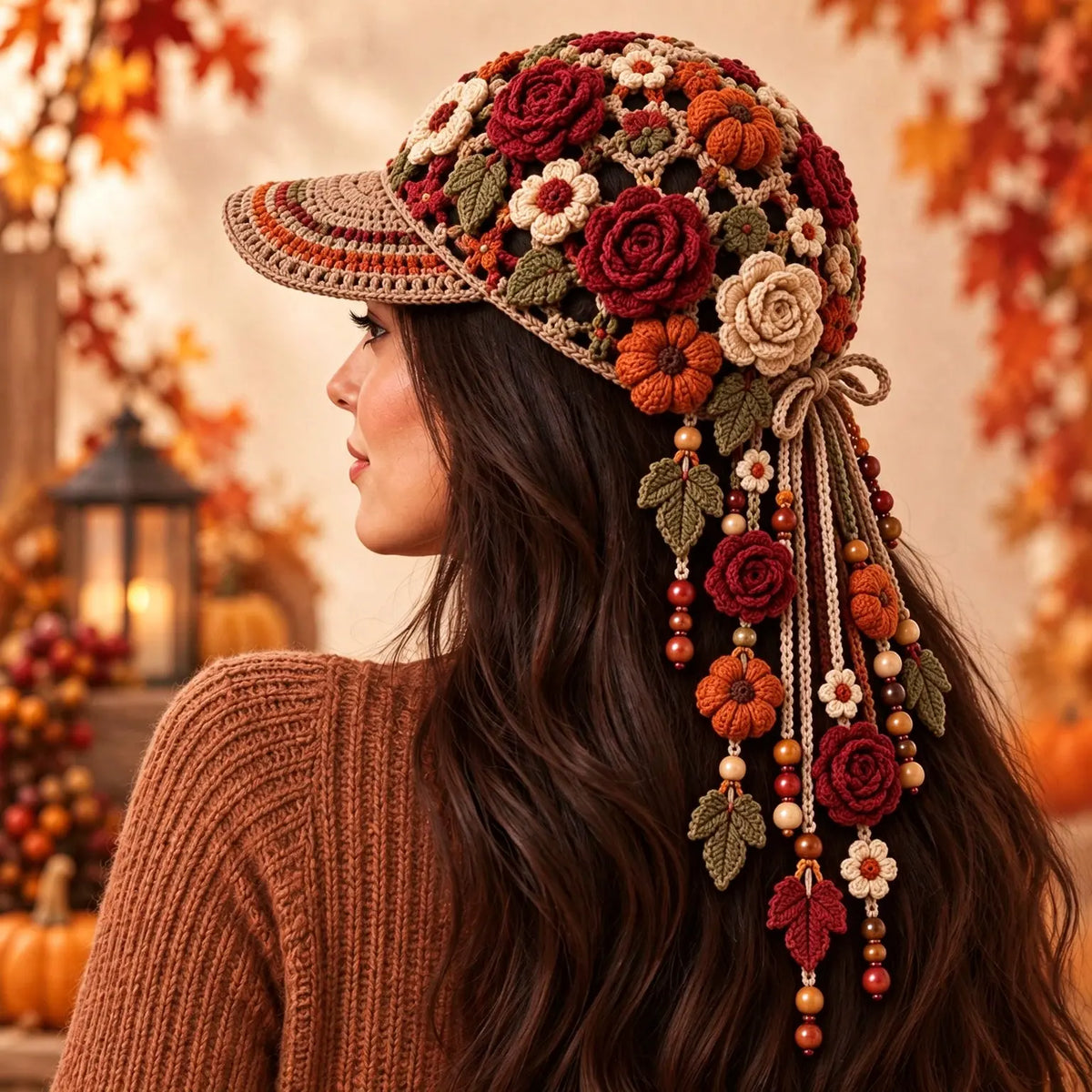🧶🧢Gorra de béisbol de ganchillo para mujer, ideal para otoño.