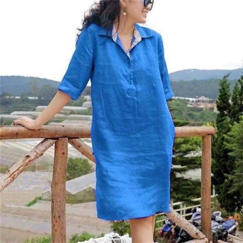 🔥【S-5XL】 2026 nuevo vestido suelto de longitud media con cuello en V de talla grande para mujer de verano