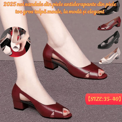 🔥【35-40】 2026 Nuevas sandalias antideslizantes de cuero genuino con tacón grueso y suela suave