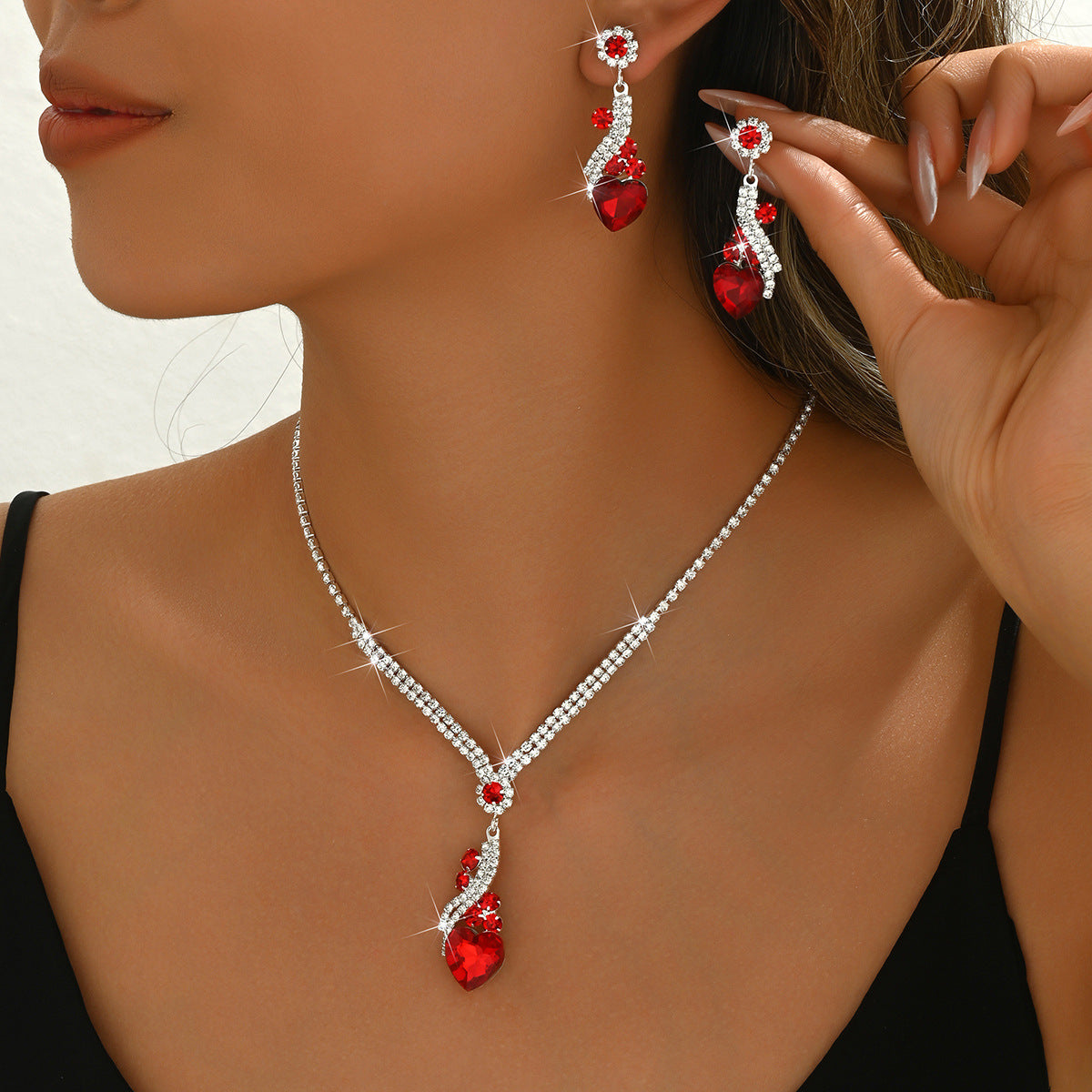 💎【Collar + Pendientes】Conjunto de joyas de cristal de dos piezas