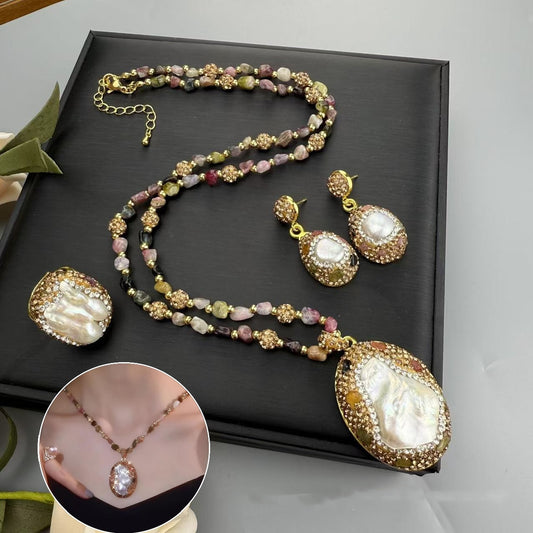 🏆🏆Collar barroco natural de perlas y turmalina