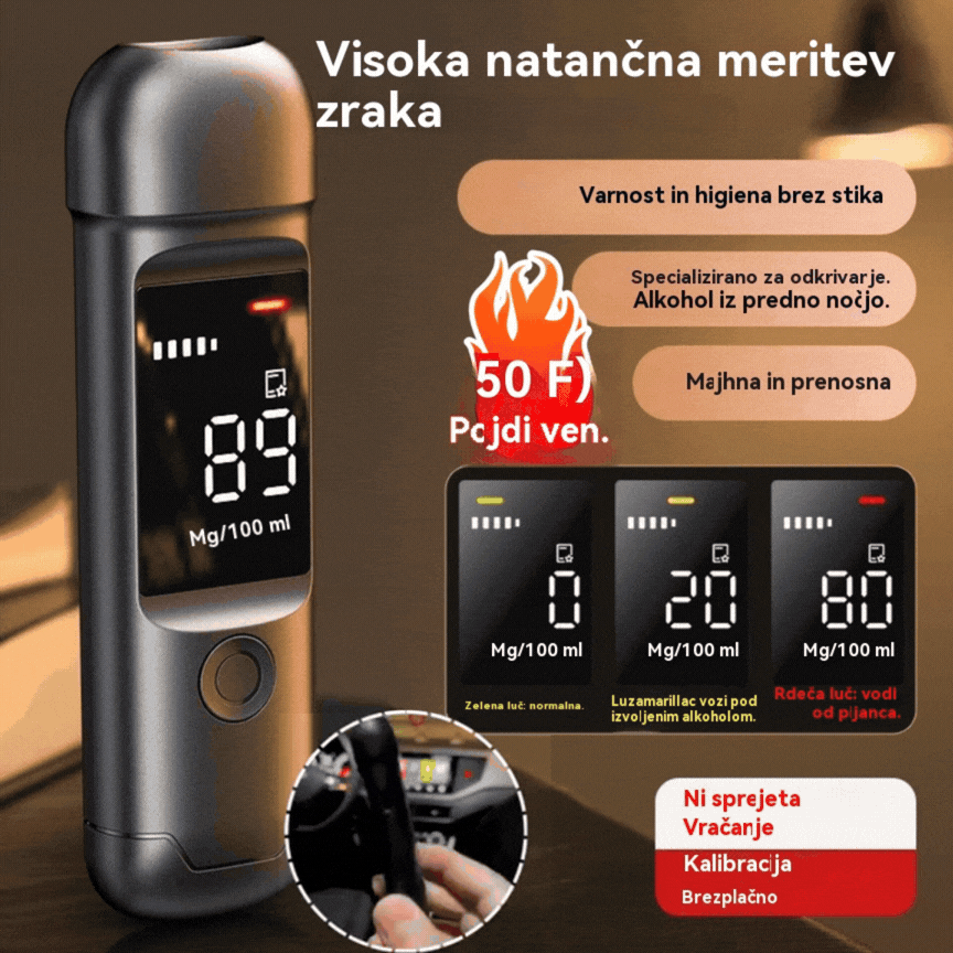 🍷 Prenosni natančni merilnik alkohola – Izmeri raven pred vožnjo