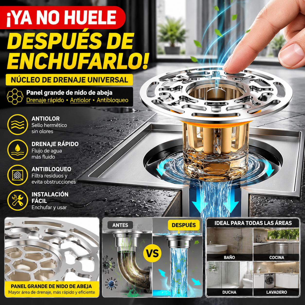 🔥【30%OFF】✨Núcleo de drenaje de piso universal antiolor con panel grande de nido de abeja