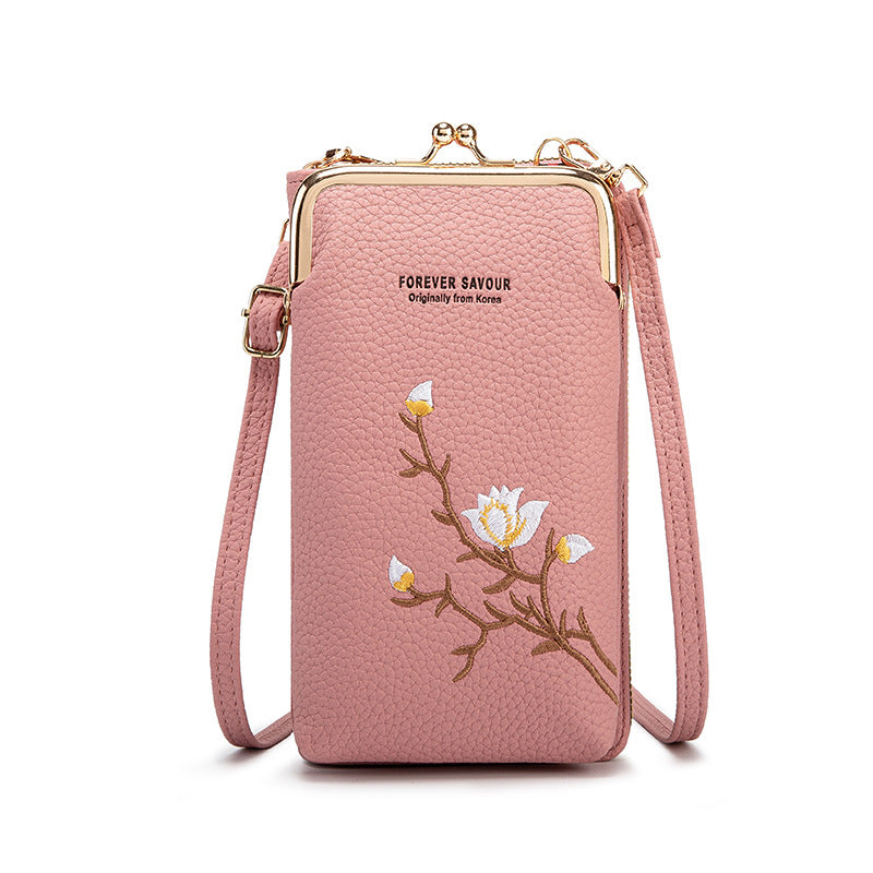 Nueva cartera antirrobo multicapa de gran capacidad con cremallera bordada a la moda para mujer