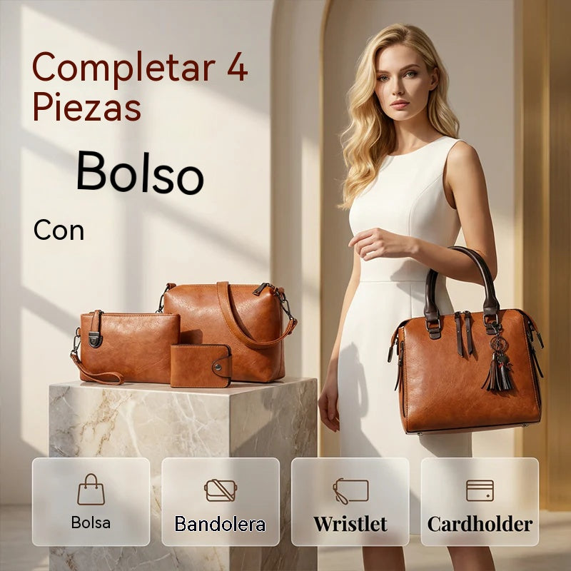 👜Set de 4 bolsos de mano de piel sintética para mujer