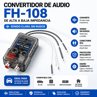 🚗🎵【compre uno y llévese otro gratis】【2 piezas 25 euros】⏰Convertidor de impedancia de alta a baja para audio de automóvil con función de retardo FH-108 FH-128