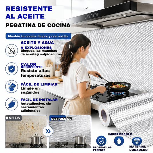 【30cm*10m】🛡️ Lámina Adhesiva de Aluminio Removible – Antigrasa, Resistente al Calor y Fácil de Limpiar