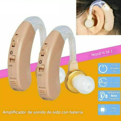🔥Kit de audífonos digitales 2 piezas detrás de la oreja BTE amplificador de voz de sonido