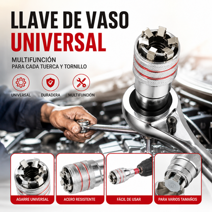 [Juego de 3 piezas] Llave de carraca de 3/8" y vaso universal ajustable multifuncional (10–19 mm)