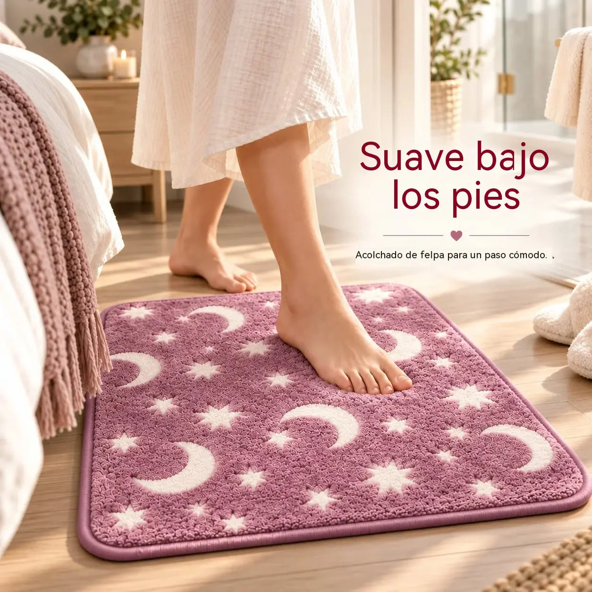 🌙 Juego de baño con diseños de luna y estrellas que brilla en la oscuridad – Alfombrilla de baño antideslizante 🌙