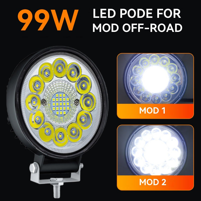 Faros LED redondos de 99 W para coches modificados, faros auxiliares para vehículos todoterreno