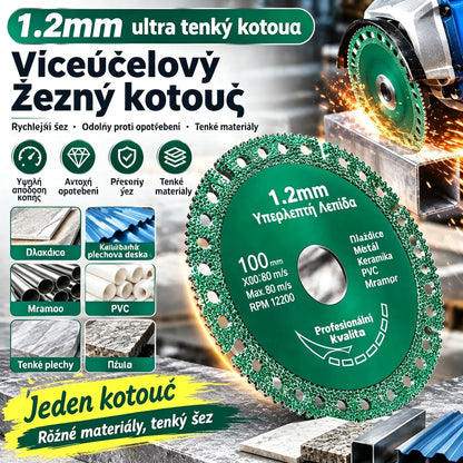 【2 kusy za 560 Kč】Víceúčelový kompozitní řezný kotouč pro úhlové brusky – vhodný na dlaždice, ocelové střešní krytiny, kov, PVC, sintrovaný kámen a mramor.