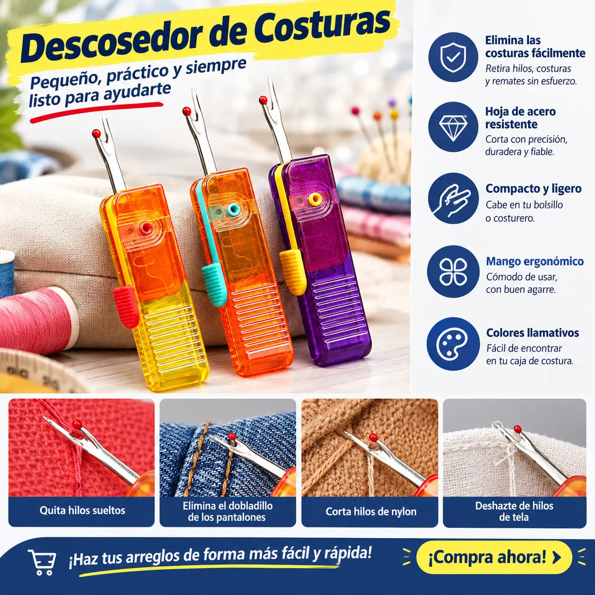 💞 【Juego de 3 piezas】Herramienta para quitar suturas, plegable, segura y confiable. ¡Quita puntos rápidamente, compra ahora! ✅