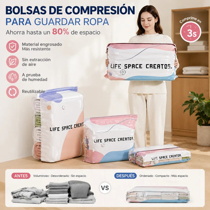 👕📦【5 piezas 25 euros】Bolsas de compresión para guardar ropa, no requieren vacío, diseño reforzado.