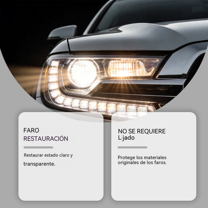 Kit de restauración de faros de coche: productos para limpieza, eliminación de manchas, brillo y cuidado.