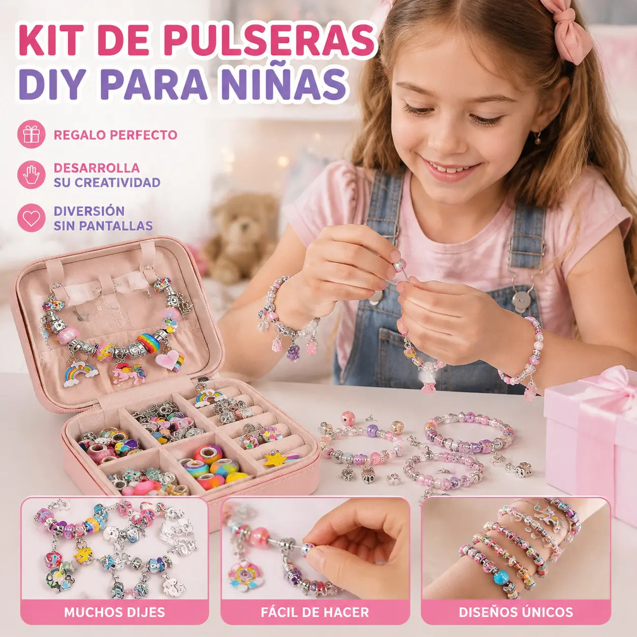 Conjunto de pulseras de dibujos animados para niños, joyería creativa hecha a mano