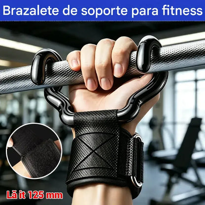 Juego de 2 ganchos de fitness para culturismo y levantamiento de pesas, soporte ensanchado de 125 mm, correas antideslizantes para las muñecas, capacidad de 250 kg para dominadas y peso muerto.