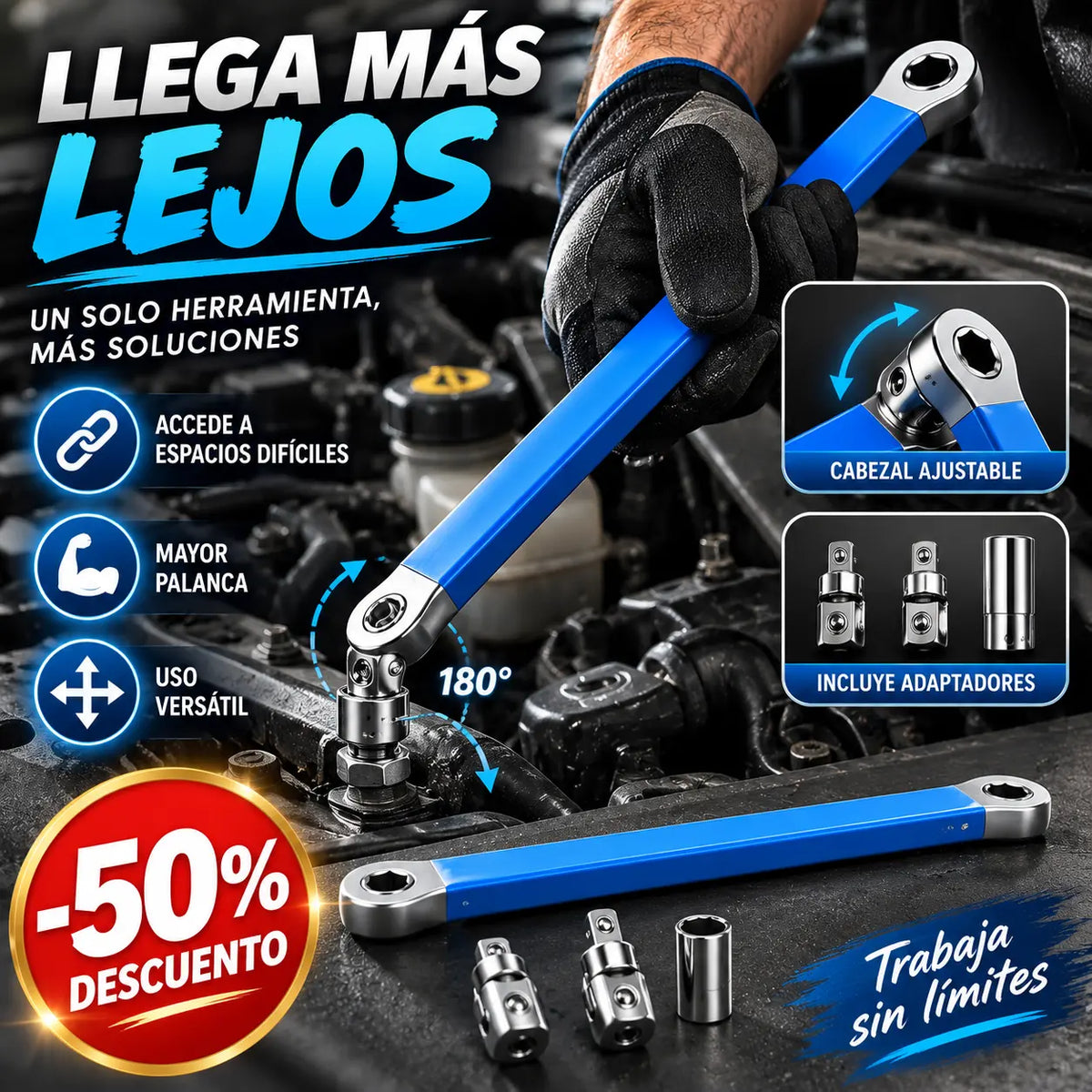 【Juego de 5 piezas】 Llave extensible multifunción ajustable — doble cara, ahorra esfuerzo y llega a espacios difíciles
