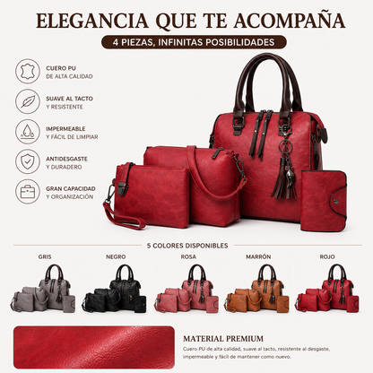 👜Set de 4 bolsos de mano de piel sintética para mujer
