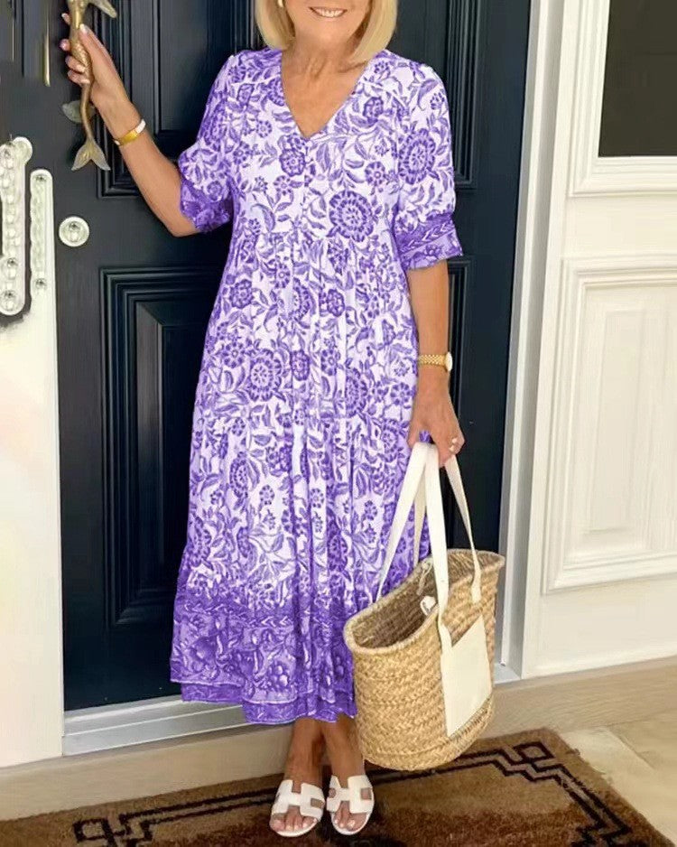 【S-3XL】2026 nuevo vestido largo floral elegante con cuello en V