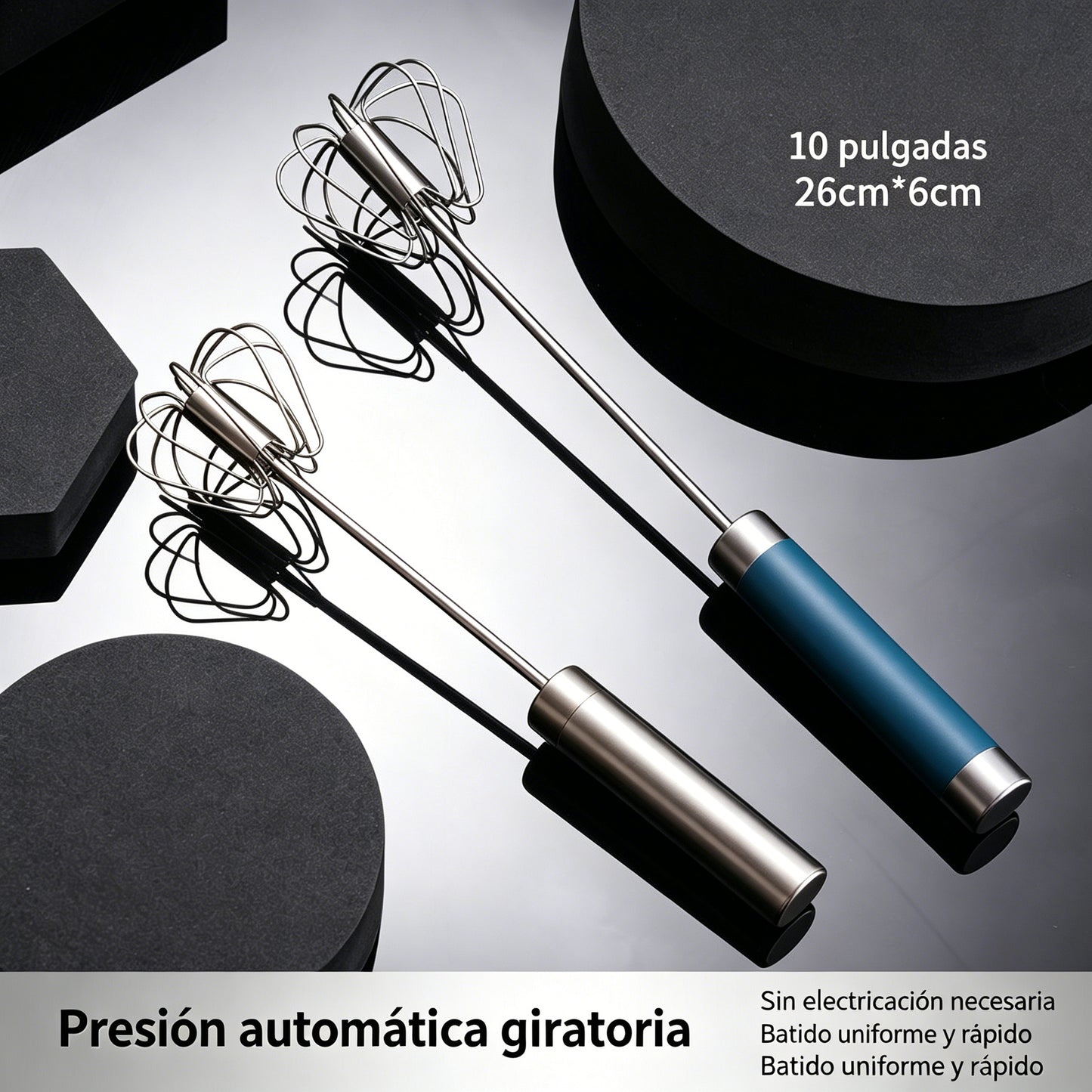 【 Conjunto de 2 piezas】Batidor de huevos semiautomático de acero inoxidable