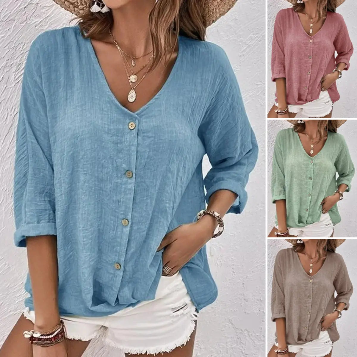50%OFF🔥【S-5XL】Camisa casual suelta con cuello en V para mujer