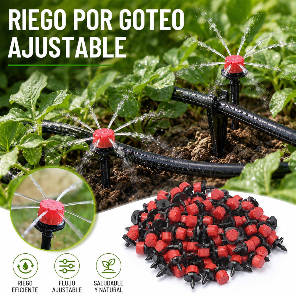 🌱💦【50 piezas】Aspersor de riego con caudal de agua ajustable de 8 orificios