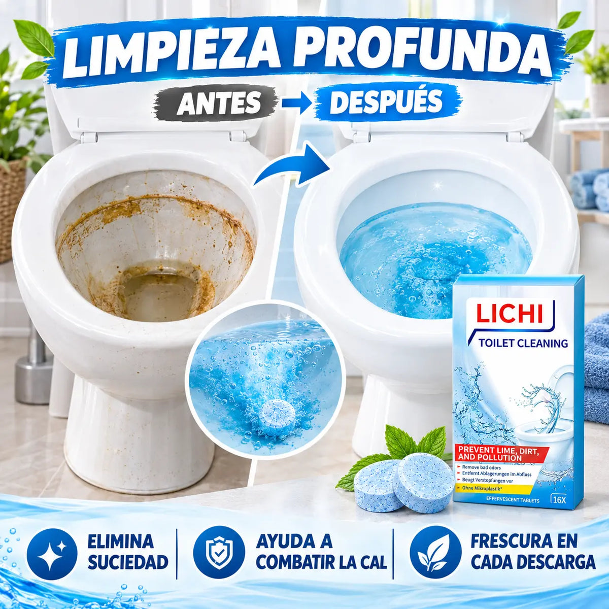 【3 cajas (48 comprimidos en total)】✨ Potente espuma limpiadora para inodoros: elimina rápida y eficazmente la suciedad, los olores y la cal, ¡dejando su inodoro fresco y limpio!