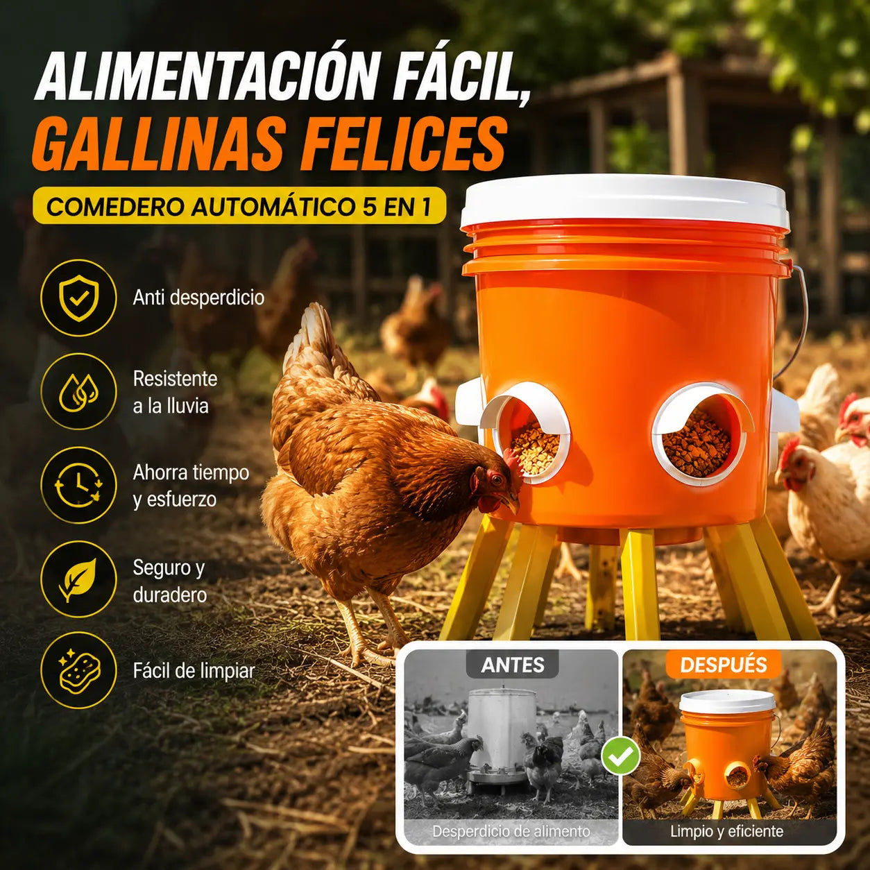 🔥【Paquete de 5 + Sierra de corona】🐔 Comedero automático: una solución práctica para criar pollos, patos y gansos.